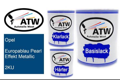 Opel, Europablau Pearl Effekt Metallic, 2KU: 1L Lackdose + 1L Klarlack + 500ml Härter - Set, von ATW Autoteile West.
